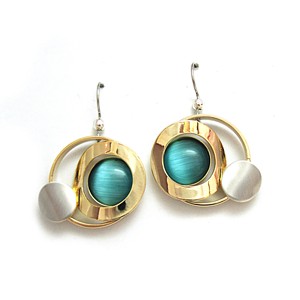 Bright Blue Circle Dangles with Shiny Gold Earrings